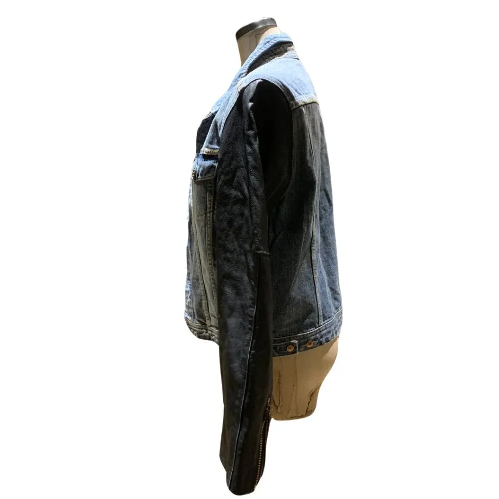 Maison Scotch Leather Sleeved Jean Jacket Womens Size Large